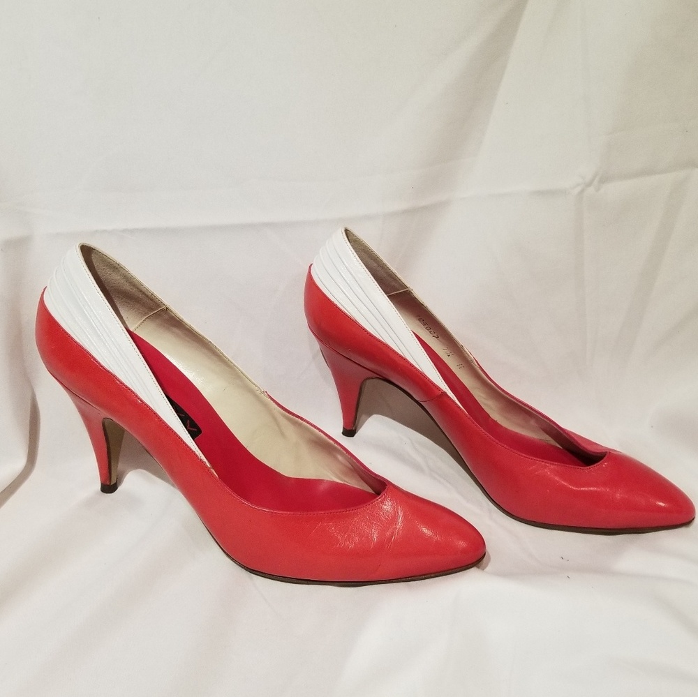 Red and white vintage heels